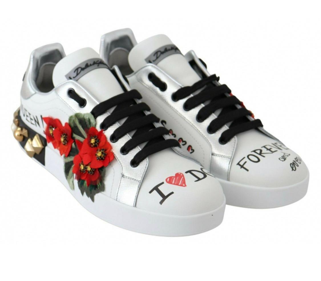 Dolce & Gabbana white leather Portofino lace up sneakers shoes  In New Condition For Sale In WELWYN, GB