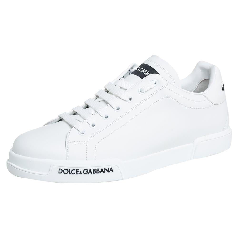 Dolce and Gabbana White Leather Portofino Logo Detail Sneakers Size 43.5 at  1stDibs