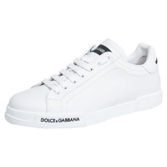 Dolce & Gabbana White Leather Portofino Logo Detail Sneakers Size 43.5
