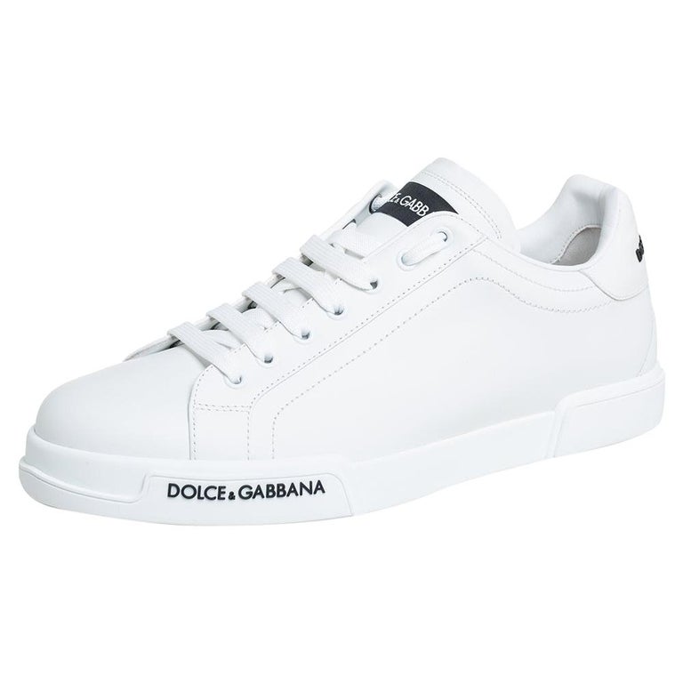 Dolce and Gabbana White Leather Portofino Logo Detail Sneakers Size 43. ...