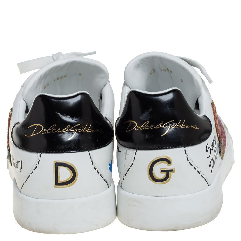 Gray Dolce & Gabbana White Leather Portofino Low Top Sneakers Size 43