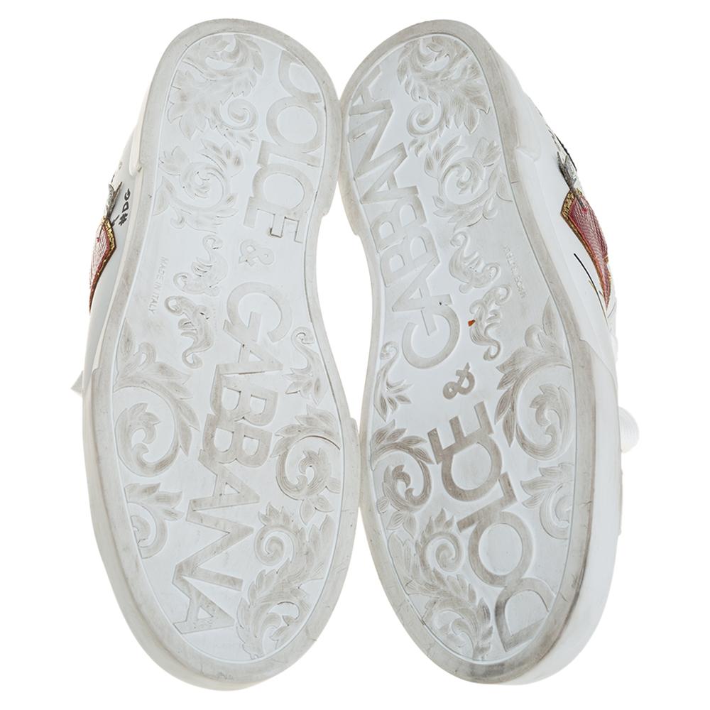 Dolce & Gabbana White Leather Portofino Low Top Sneakers Size 43 In Good Condition In Dubai, Al Qouz 2