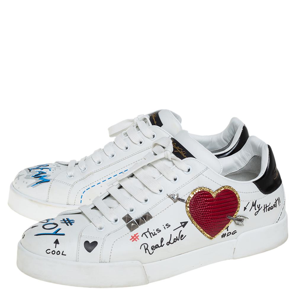 Dolce & Gabbana White Leather Portofino Low Top Sneakers Size 43 1