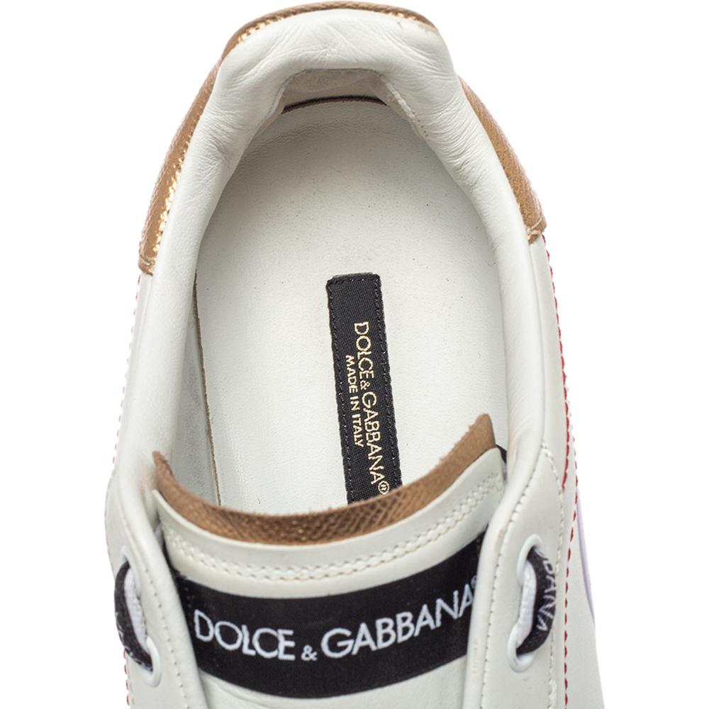 Gray Dolce & Gabbana White Leather Portofino Melt Sneakers Size 39