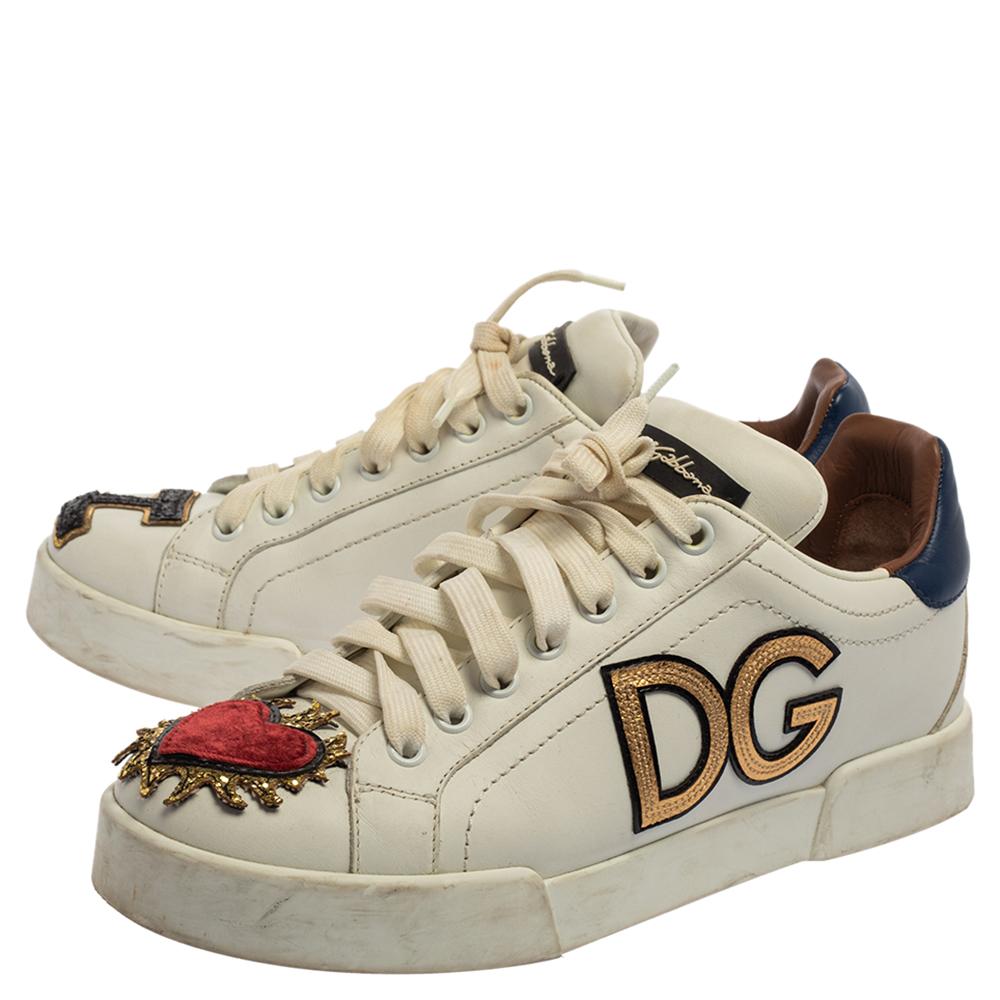 Women's Dolce & Gabbana White Leather Portofino Sacred Heart Sneakers Size 37