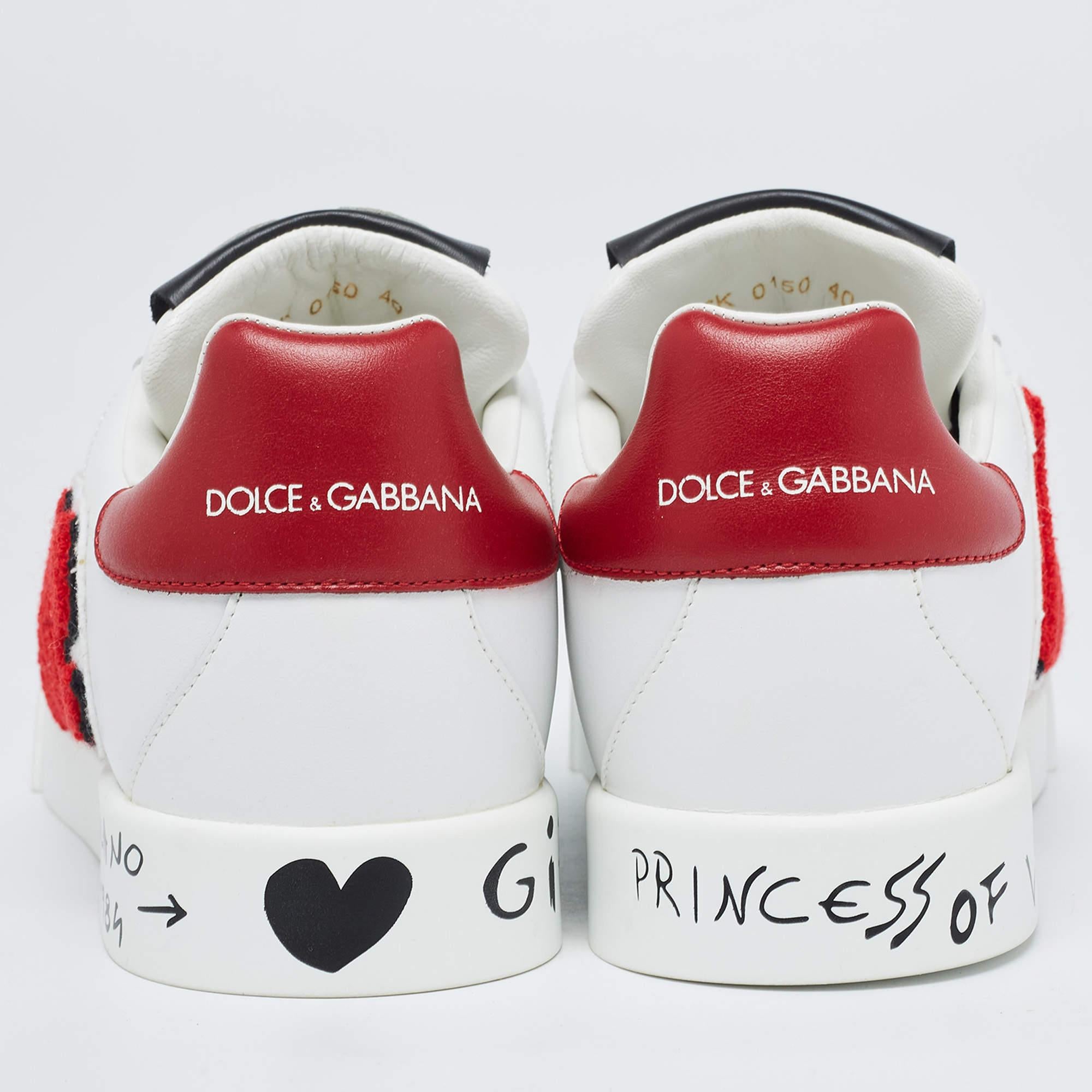 Dolce & Gabbana White Leather Portofino Sneakers Size 40 For Sale 2