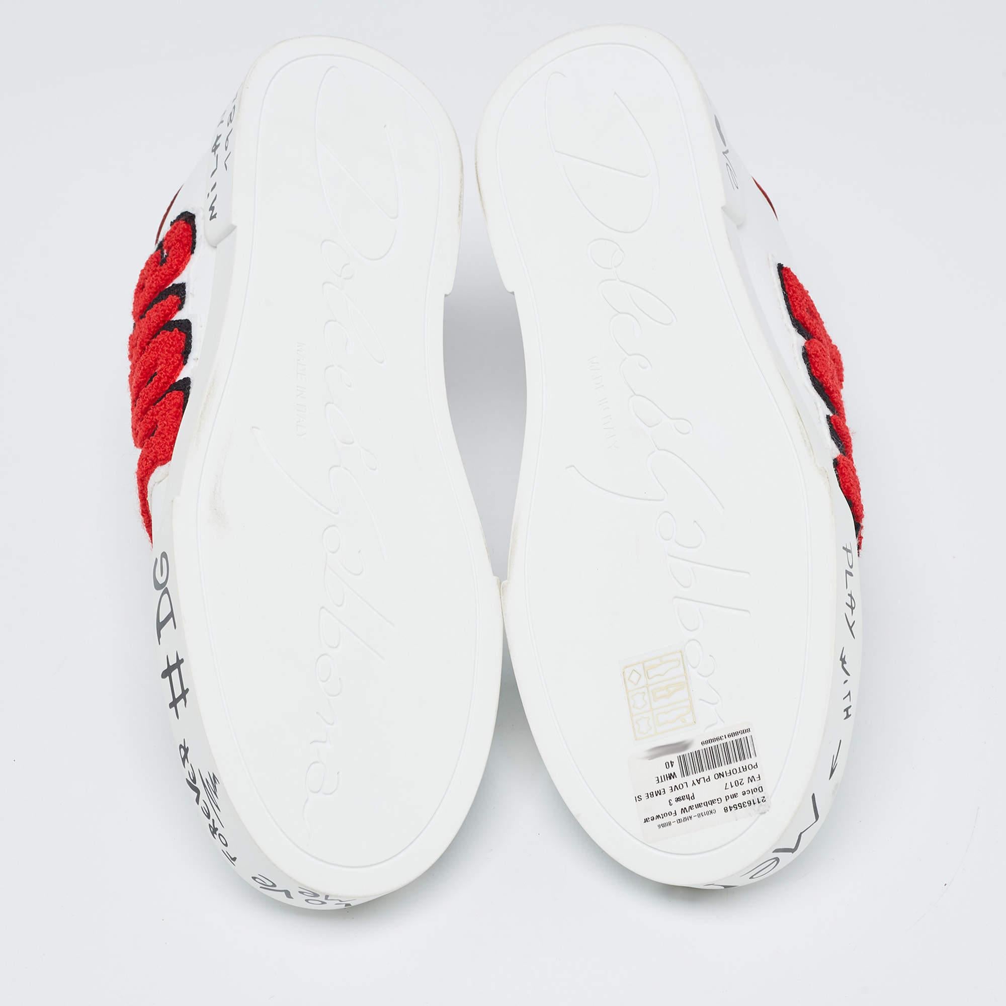 Dolce & Gabbana White Leather Portofino Sneakers Size 40 For Sale 3