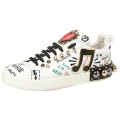 Dolce & Gabbana White Leather Portofino With Patch and Sneakers Size 39