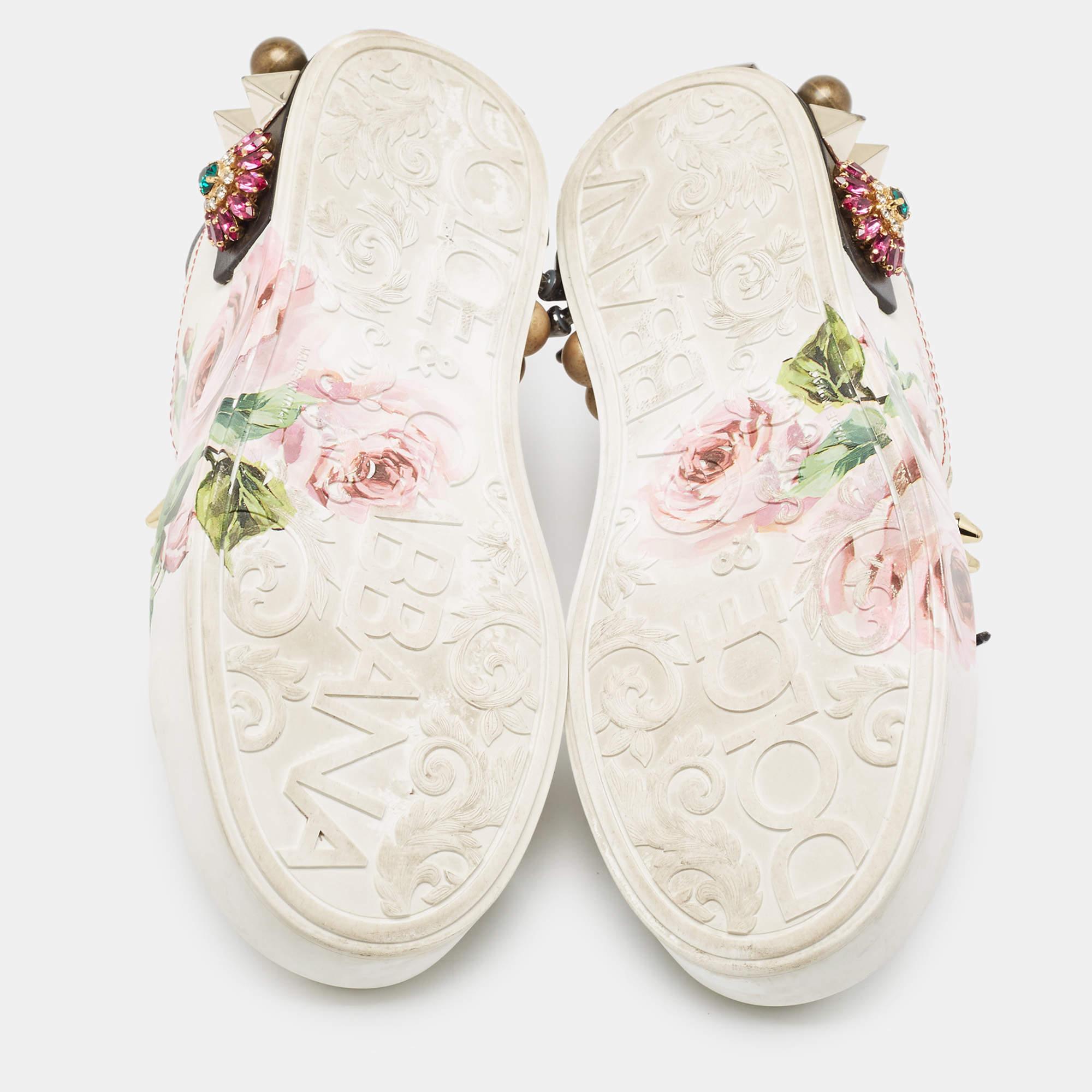 Dolce & Gabbana White Leather Printed Appliques Sneakers Size 37 2