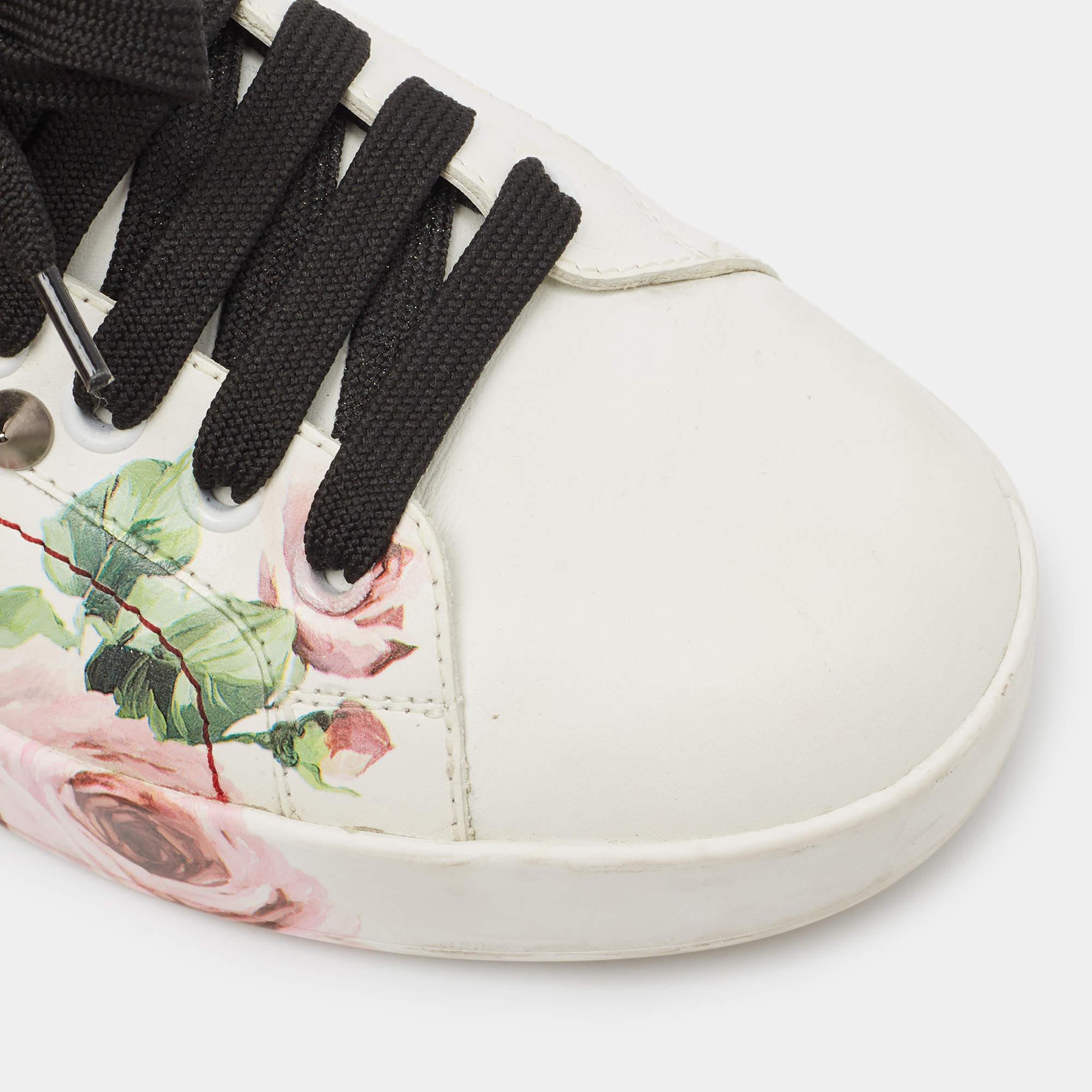 Dolce & Gabbana White Leather Printed Appliques Sneakers Size 37 4
