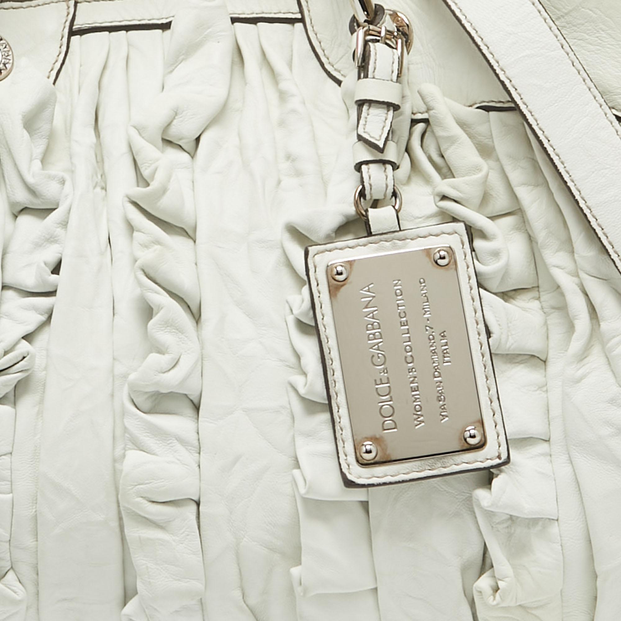 Women's Dolce & Gabbana White Leather Ruffle Miss Brooke Satchel For Sale