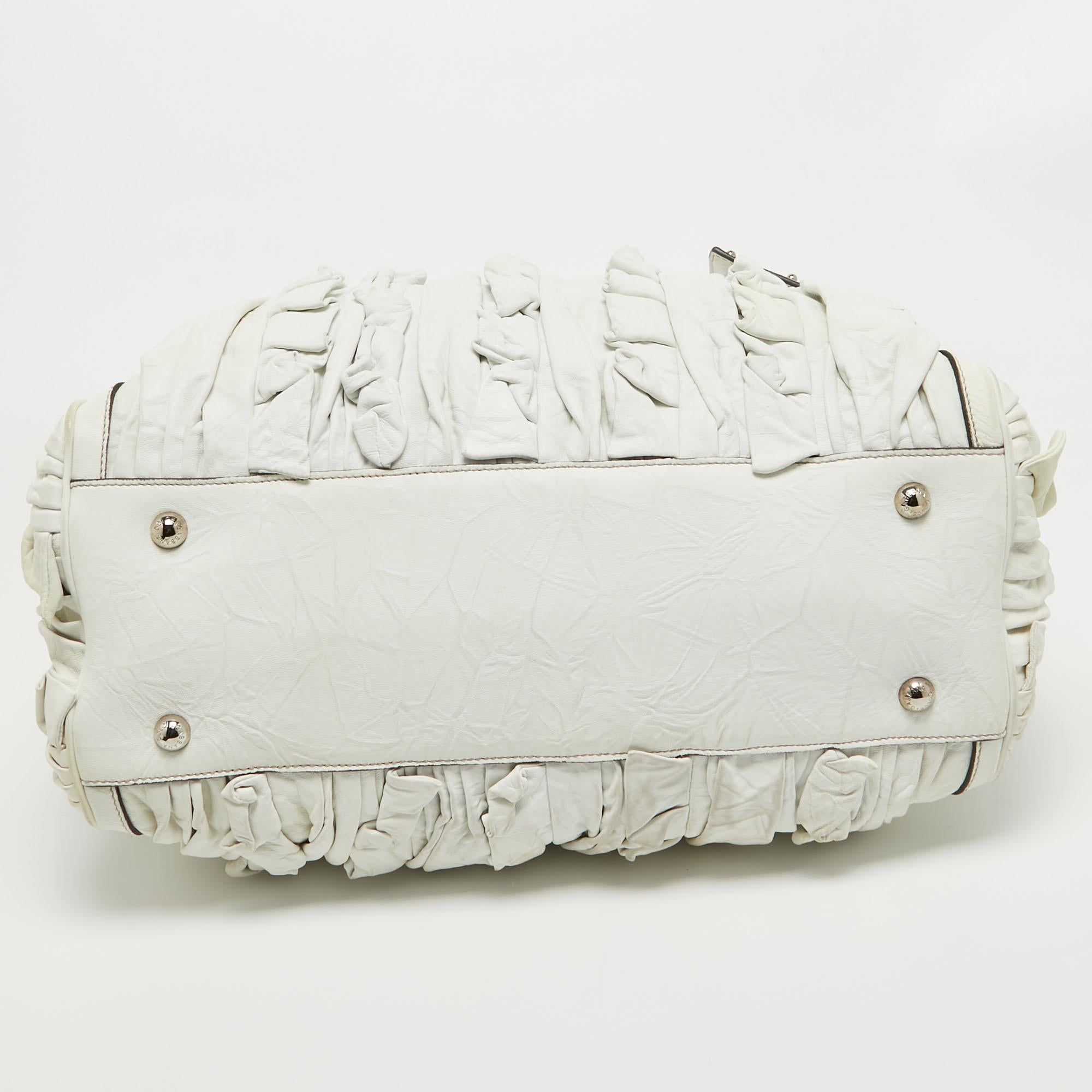 Dolce & Gabbana White Leather Ruffle Miss Brooke Satchel For Sale 4
