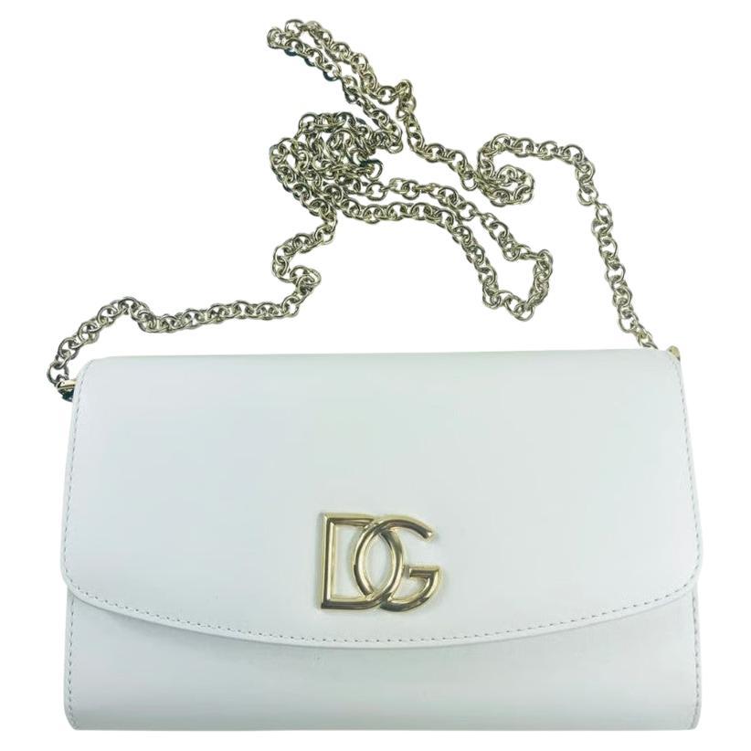 Dolce & Gabbana White Leather Shoulder Clutch Phone Cross Body Bag Handbag  For Sale