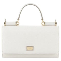 Dolce & Gabbana White Leather Sicily Von Handbag Shoulder Clutch Phone Bag Chain