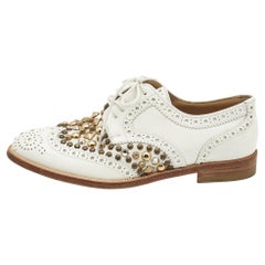 Dolce & Gabbana White Leather Studded Perforated Oxford Size 35