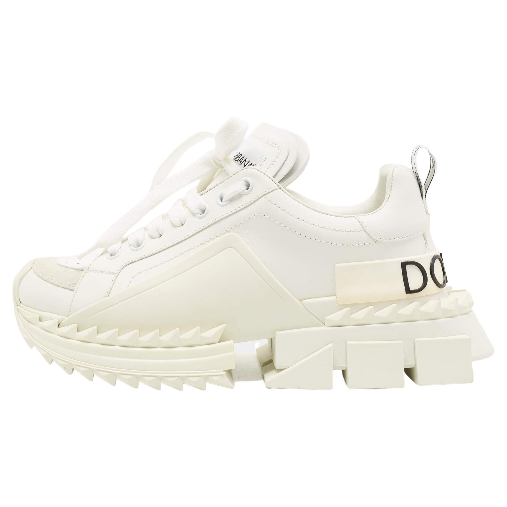 Dolce & Gabbana White Leather Super Queen Low Top Sneakers Size 37