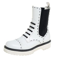 Dolce & Gabbana White Leather Utility Boots Size 39