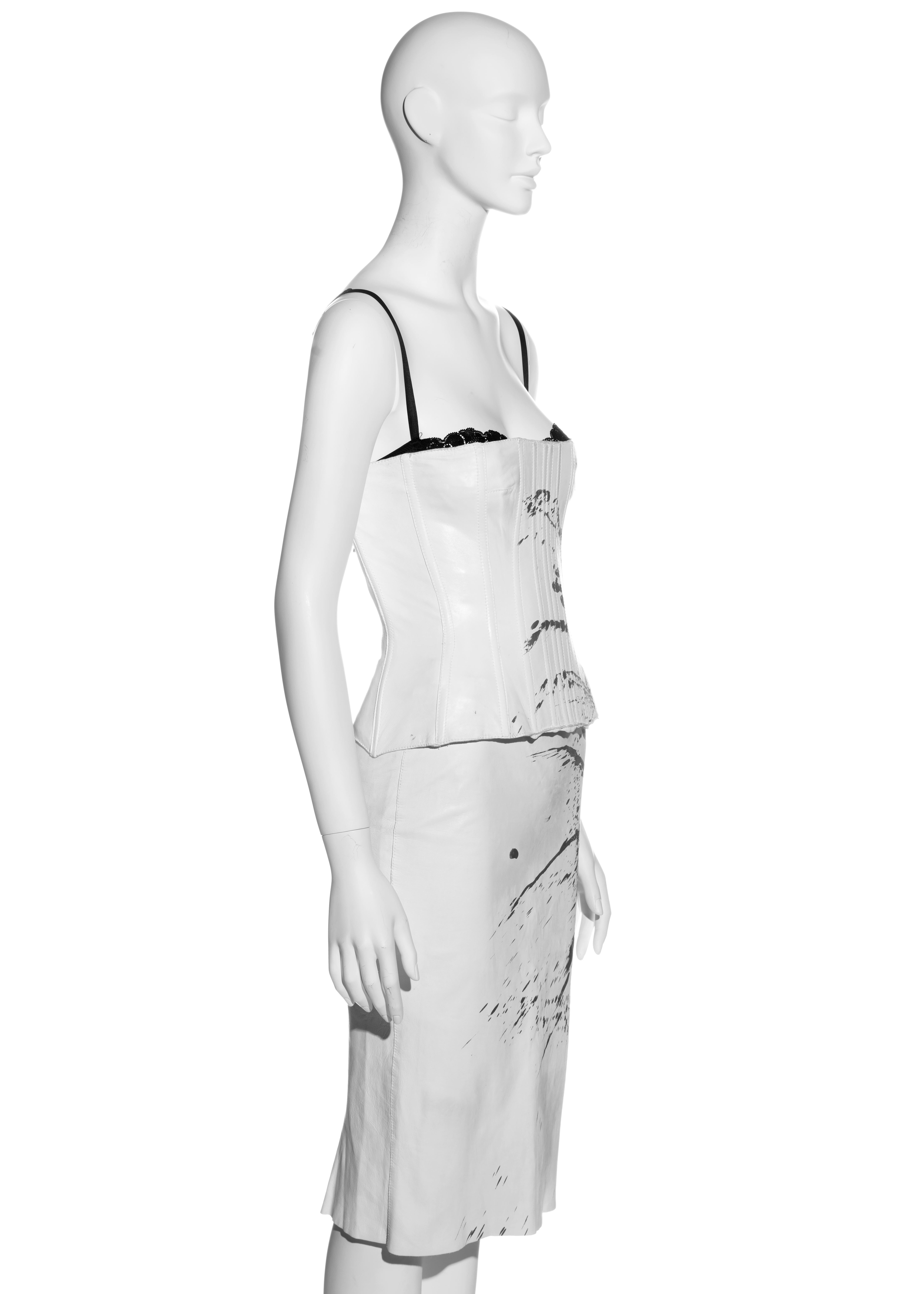 Dolce & Gabbana white leather with grey paint splatter corset and skirt, ss 2008 In Good Condition In London, GB