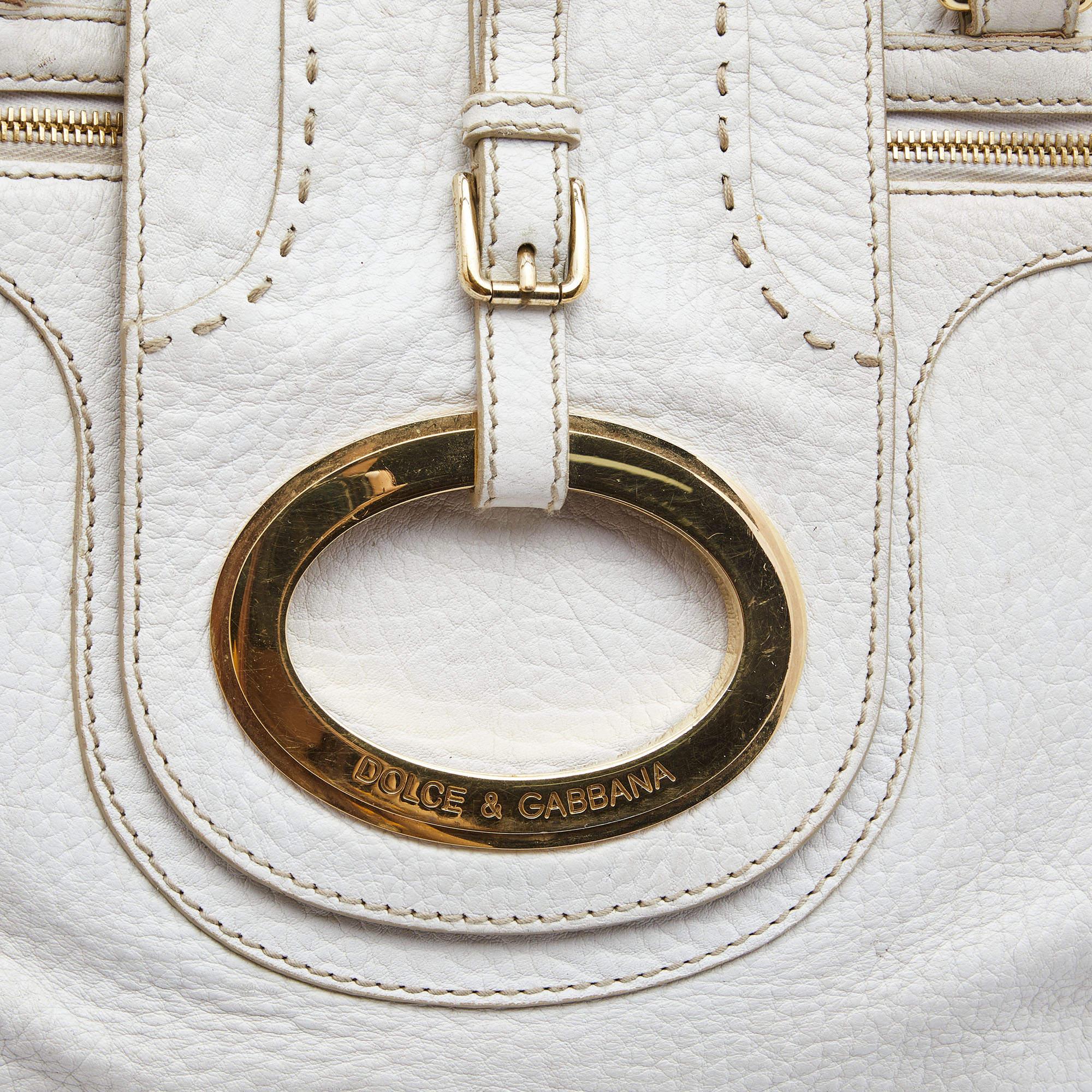 Dolce & Gabbana White Leather Zip Tote For Sale 11
