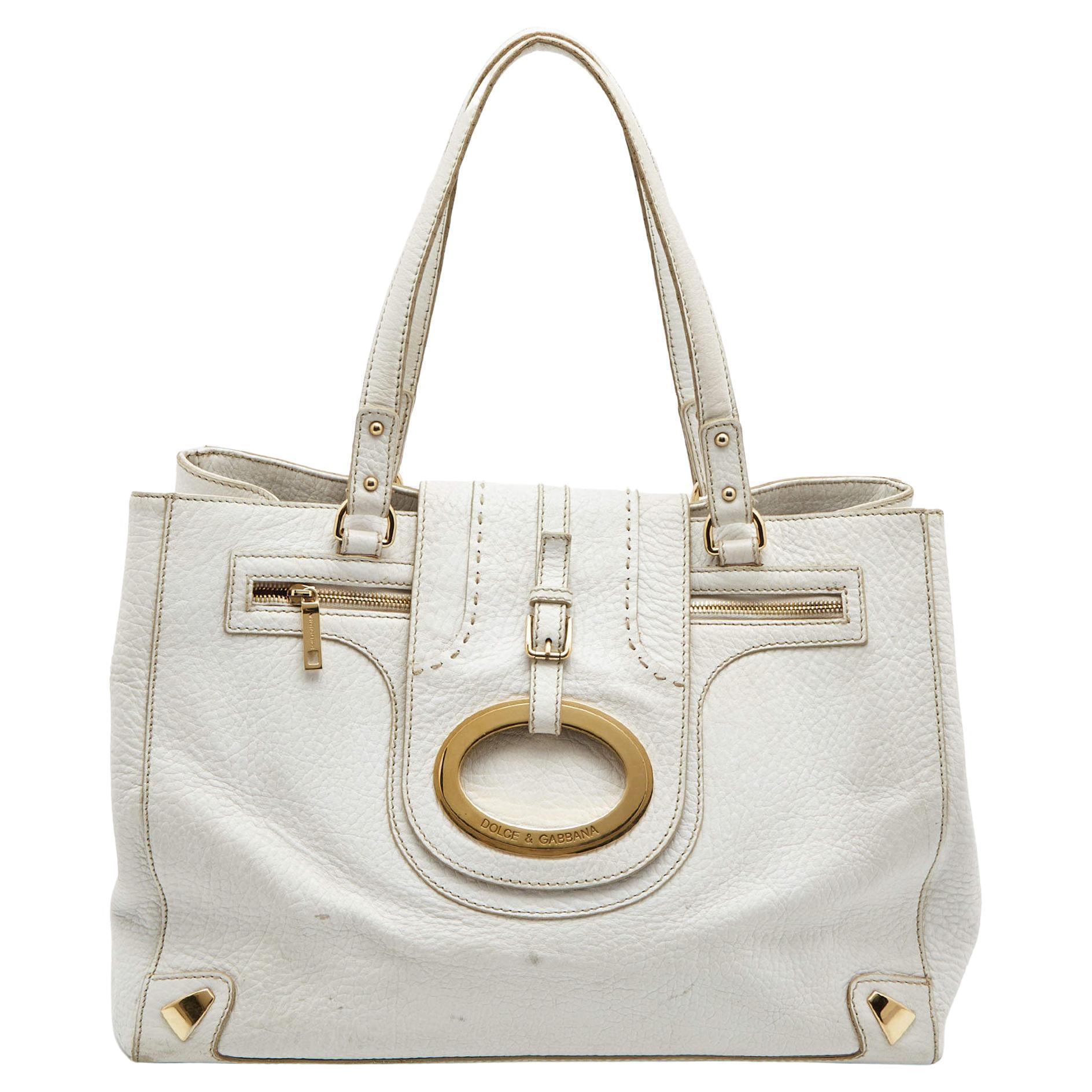 Dolce & Gabbana White Leather Zip Tote For Sale