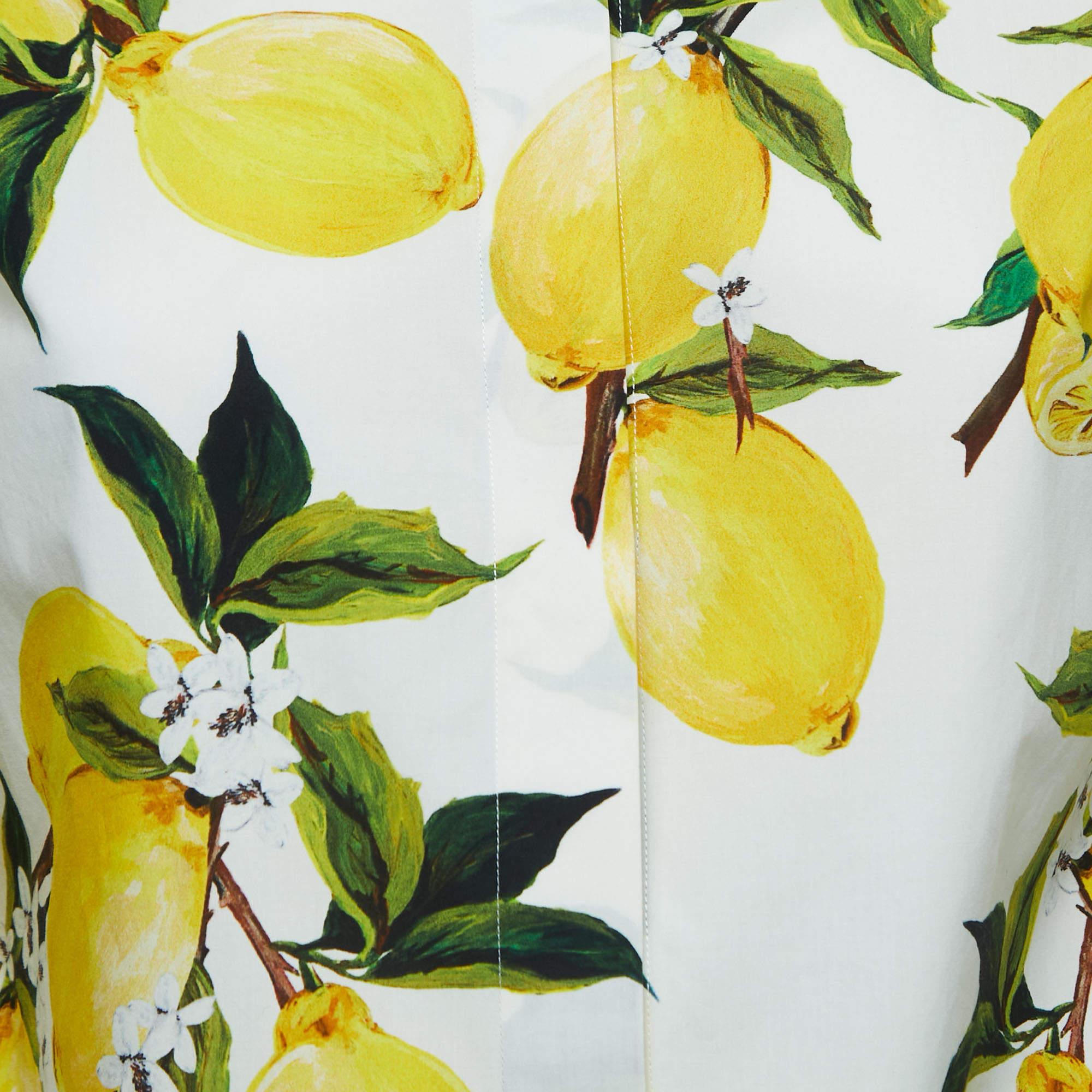 Dolce & Gabbana White Lemon Print Cotton Shirt L In Good Condition In Dubai, Al Qouz 2