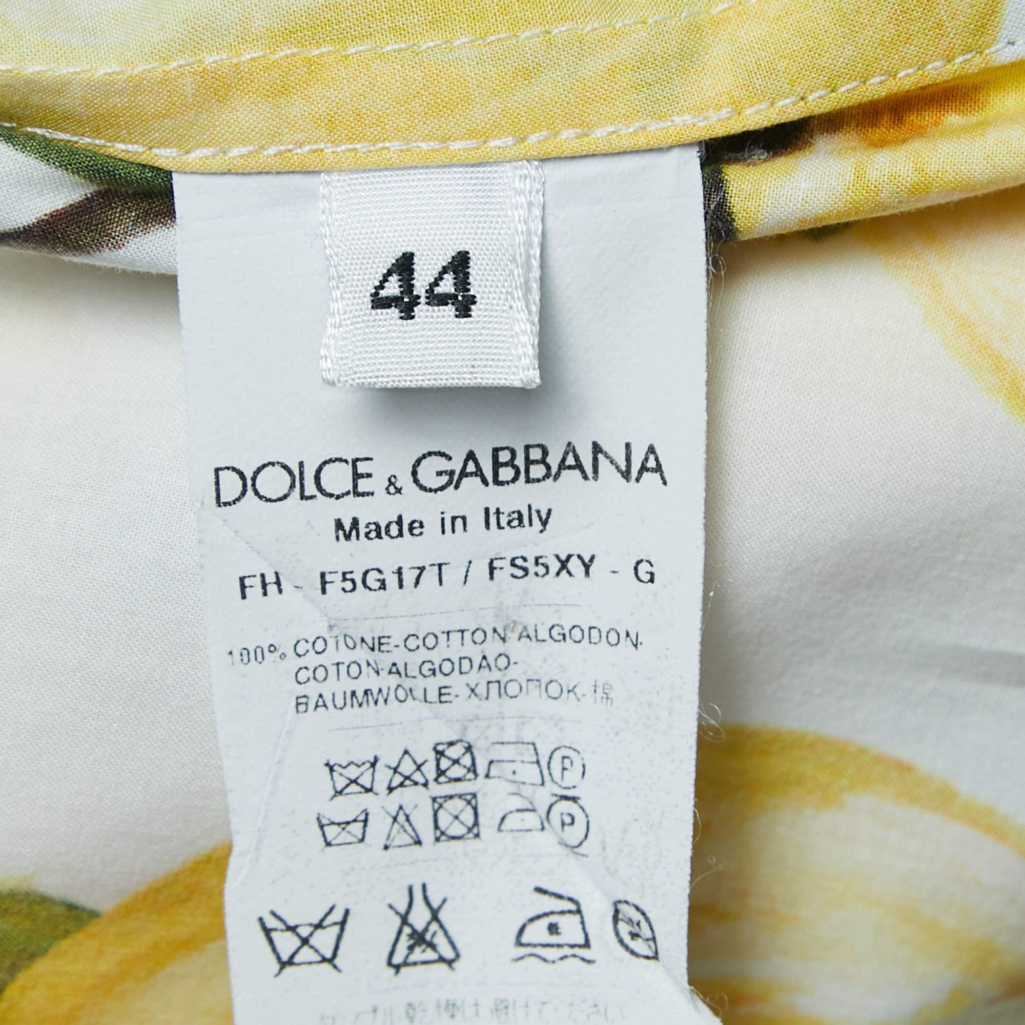 Women's Dolce & Gabbana White Lemon Print Cotton Shirt L