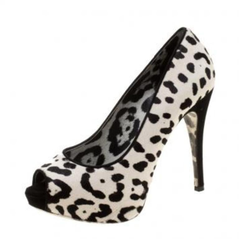 Dolce & Gabbana escarpins à bout ouvert en veau blanc imprimé léopard, taille 35,5 Pour femmes en vente