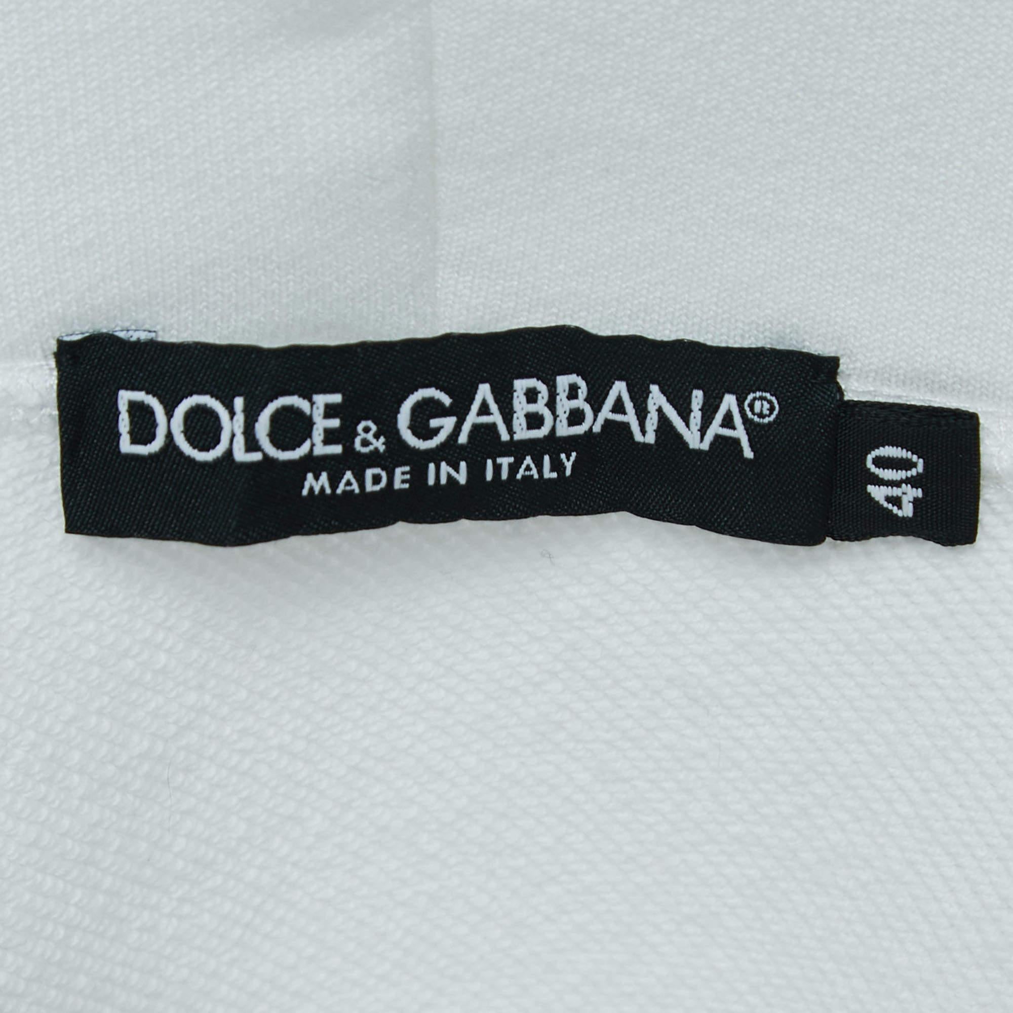 Dolce & Gabbana White Logo Print Cotton Hooded Sweatshirt S 1
