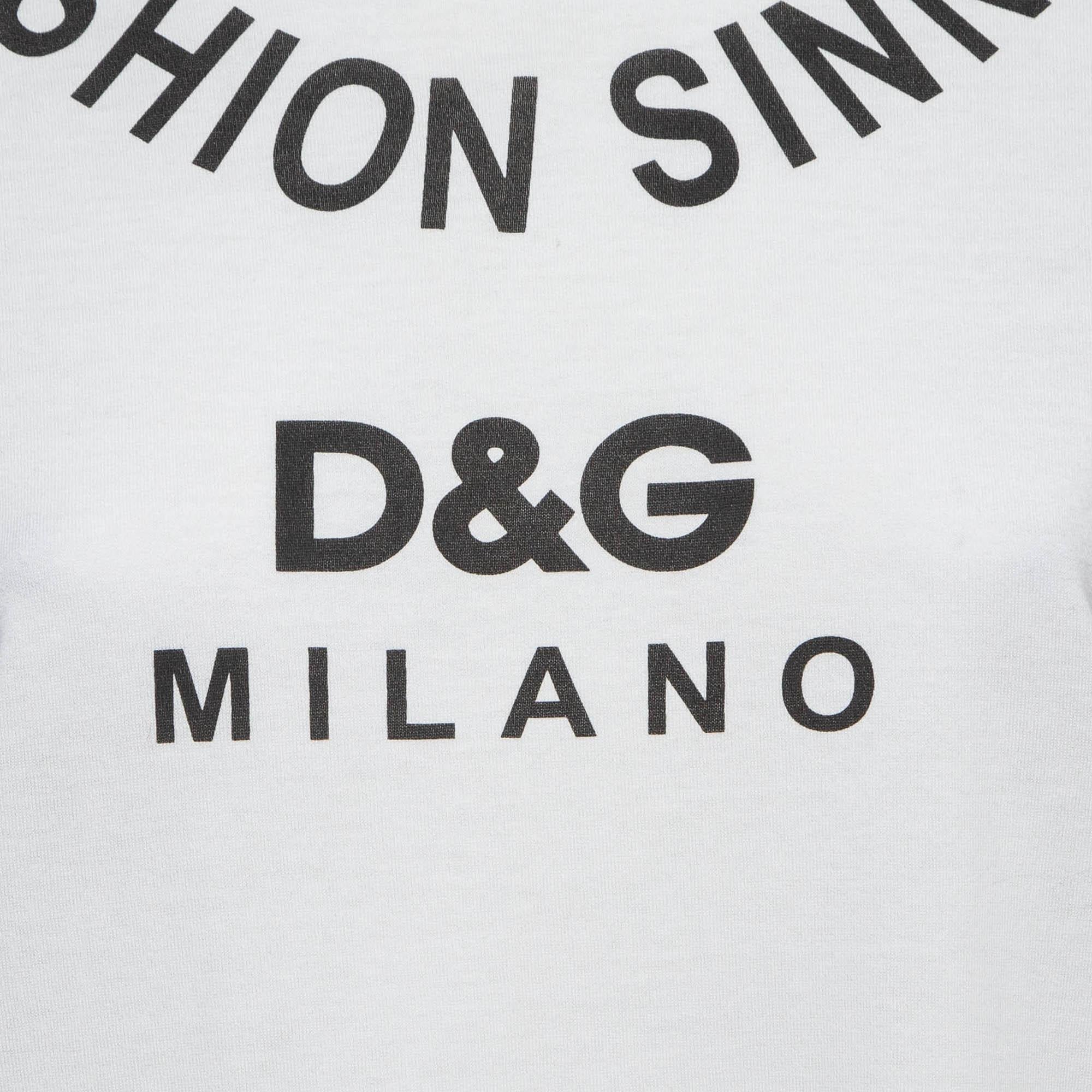 Gray Dolce & Gabbana White Logo Print Cotton Jersey T-Shirt S For Sale