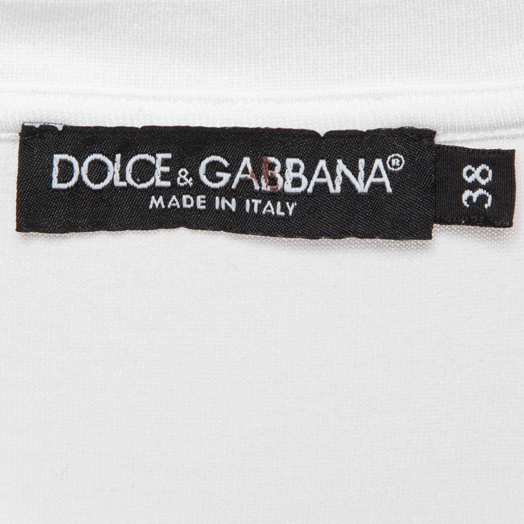 Women's Dolce & Gabbana White Logo Print Cotton Jersey T-Shirt S For Sale