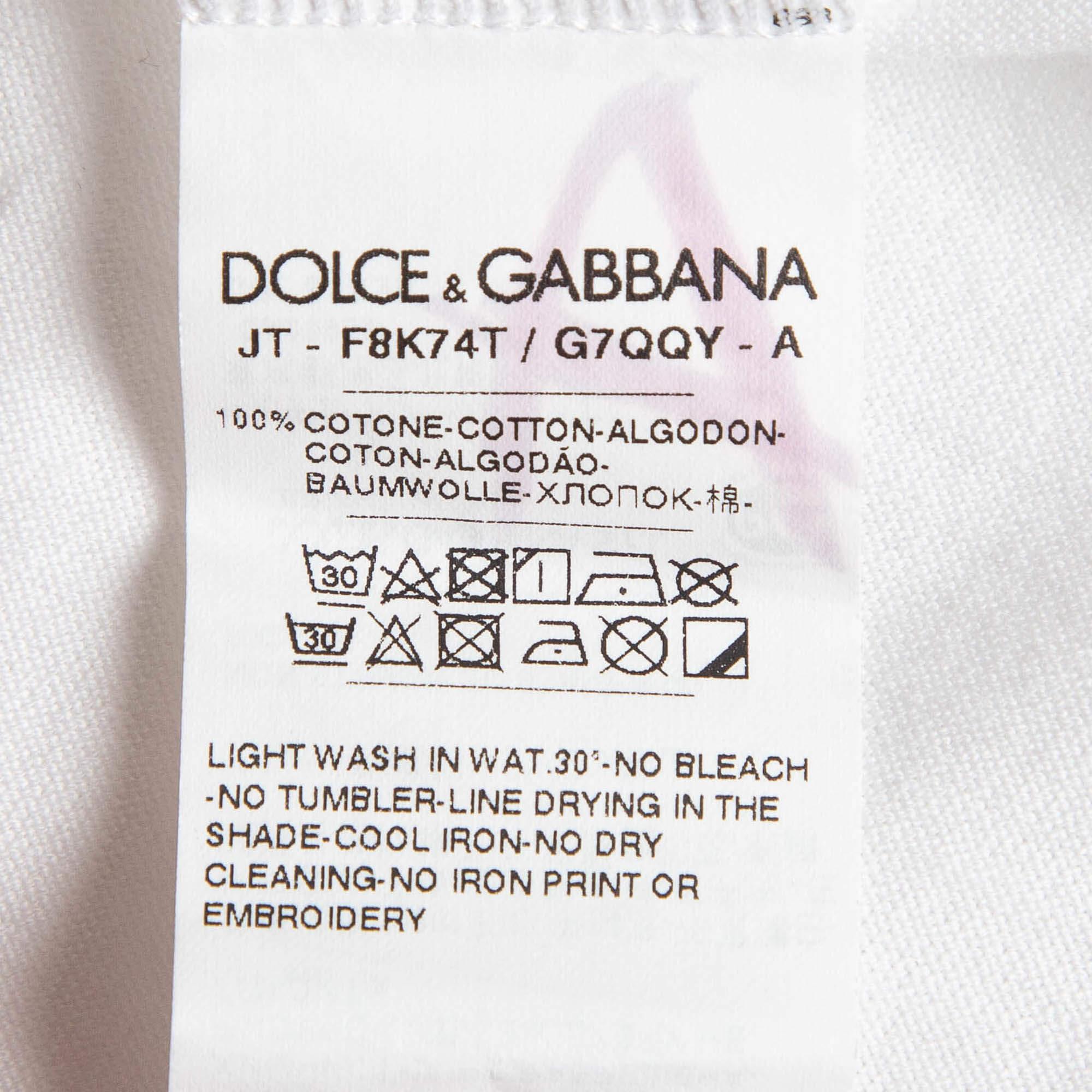 Dolce & Gabbana White Logo Print Cotton Jersey T-Shirt S For Sale 2
