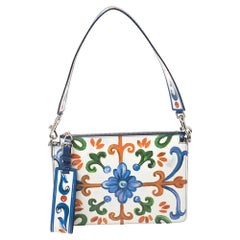 Dolce & Gabbana White Majolica Print Leather Cleo Shoulder Bag
