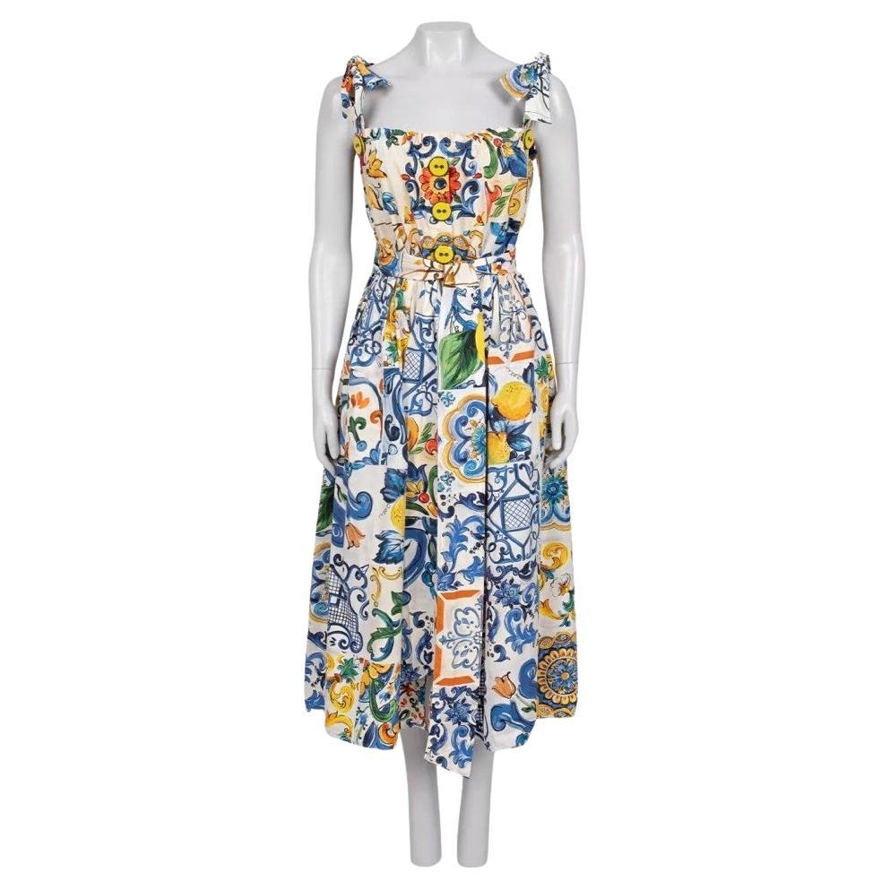Dolce & Gabbana White Majolica Print Sundress Sz.42