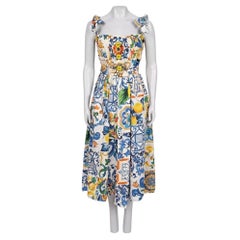 Dolce & Gabbana White Majolica Print Sundress Sz.42