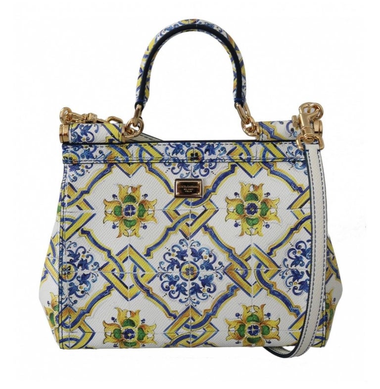 Dolce and Gabbana white majolica printed leather Sicily handbag For Sale at  1stDibs