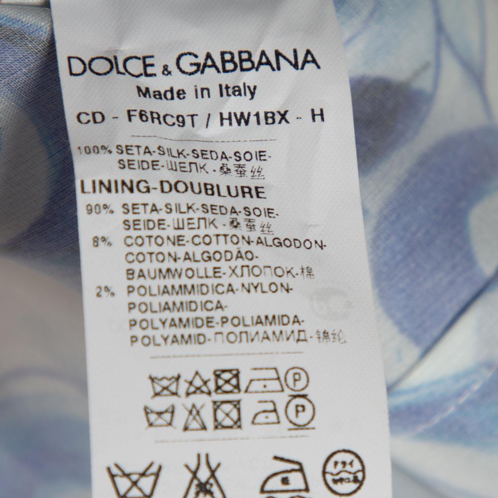 Blue Dolce & Gabbana White Majolica Printed Silk Flared Mini Dress M