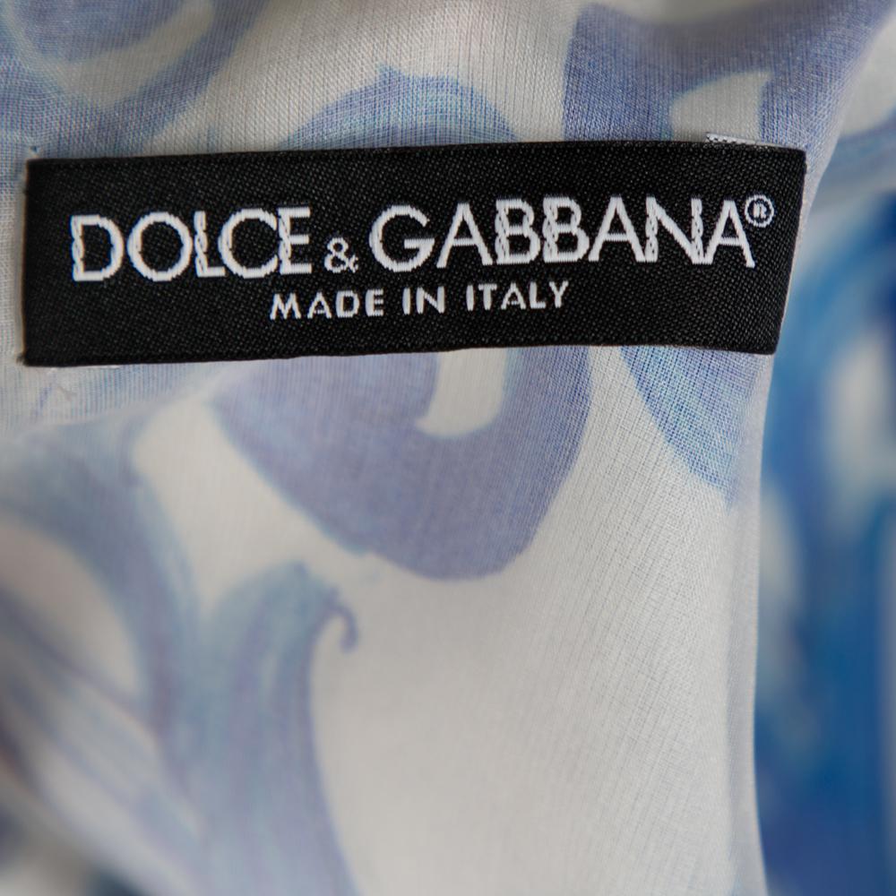 Dolce & Gabbana White Majolica Printed Silk Flared Mini Dress M In New Condition In Dubai, Al Qouz 2