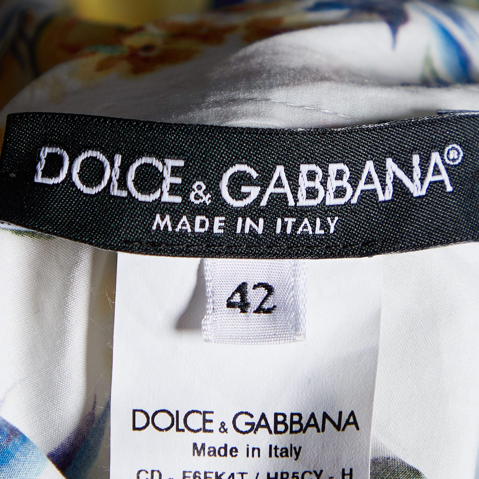 Women's Dolce & Gabbana White Majolica Roses Printed Cotton Midi Dress