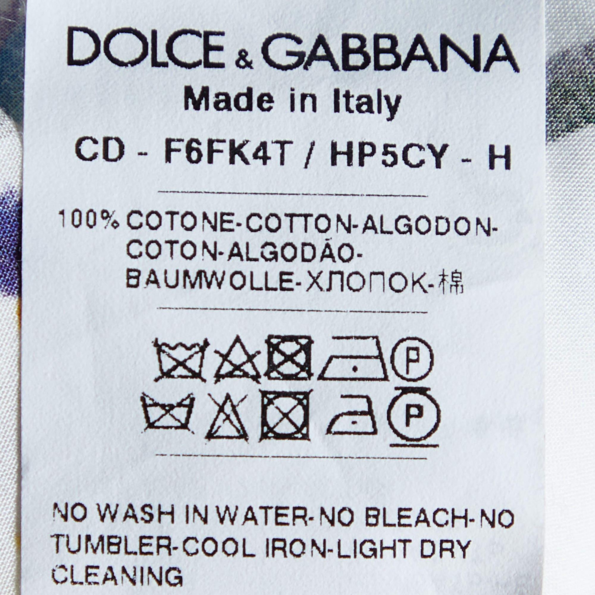 Dolce & Gabbana White Majolica Roses Printed Cotton Midi Dress 1