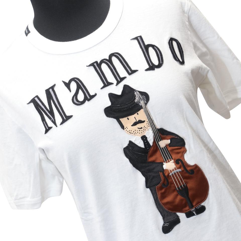 Dolce & Gabbana Weißes Mambo Musiker besticktes Patch-Teehemd mit kurzen Ärmeln (Grau) im Angebot