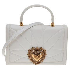 Dolce & Gabbana White Matelassé Leather Devotion Top Handle Bag