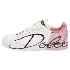 Dolce & Gabbana White/Mauve Leather Portofino Low Top Sneakers Size 38.5