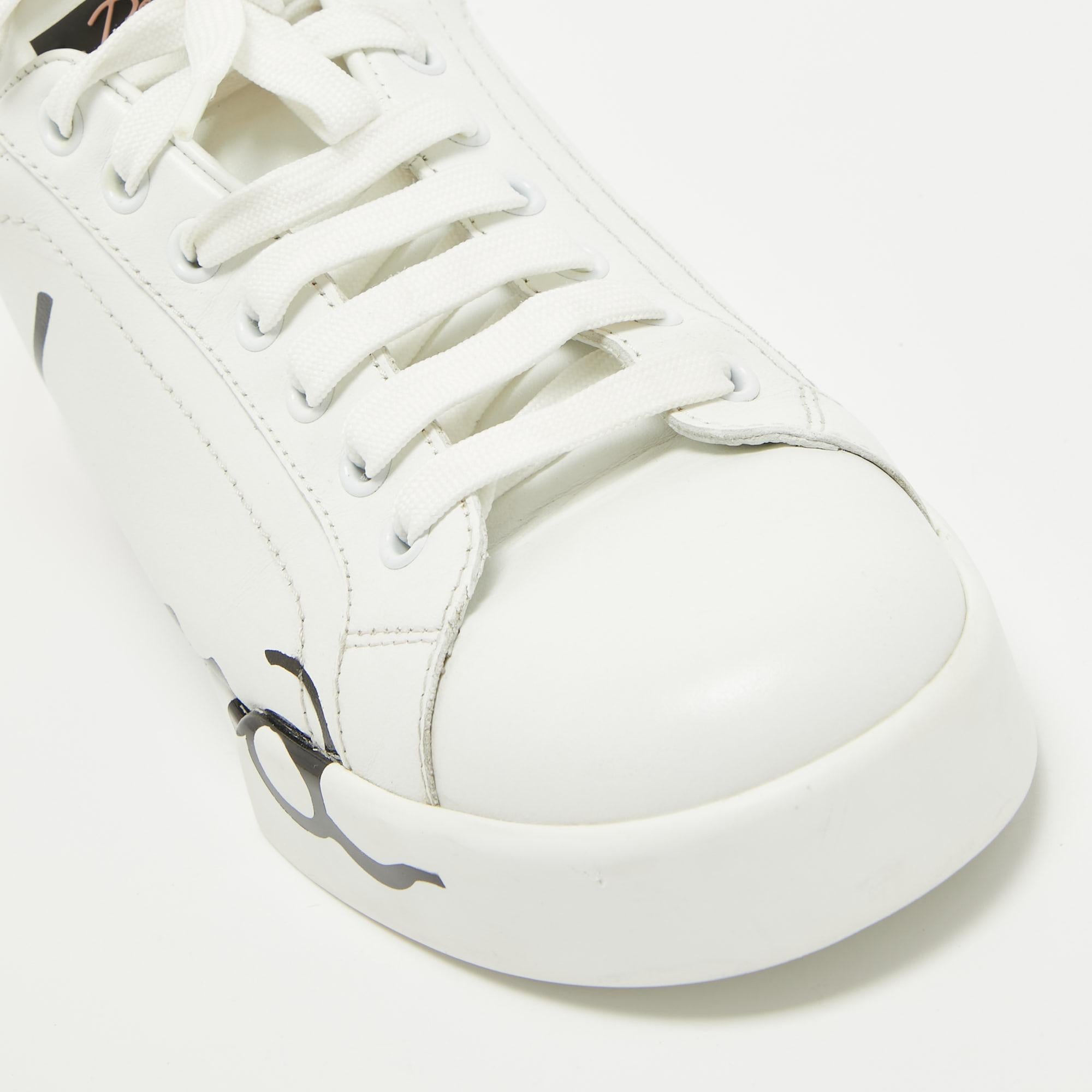 Women's Dolce & Gabbana White/Mauve Leather Portofino Low Top Sneakers Size 39