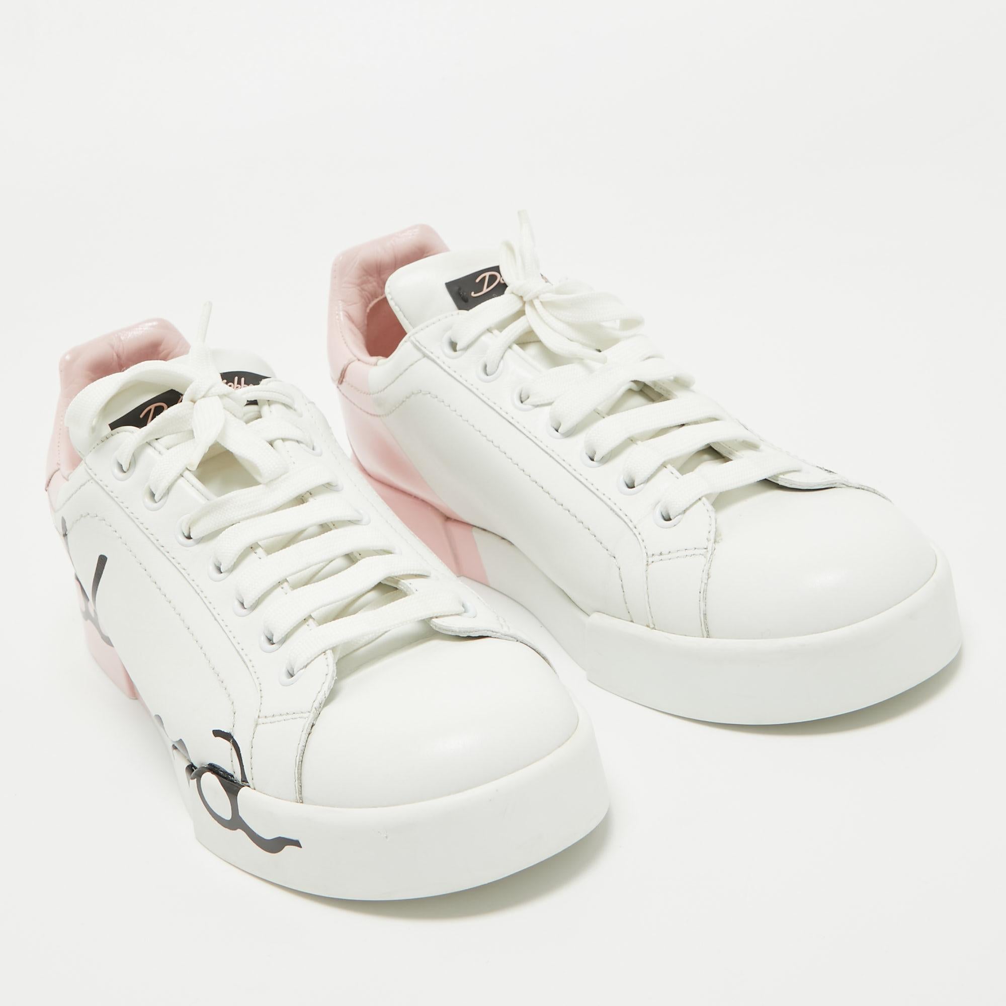 Dolce & Gabbana White/Mauve Leather Portofino Low Top Sneakers Size 39 1