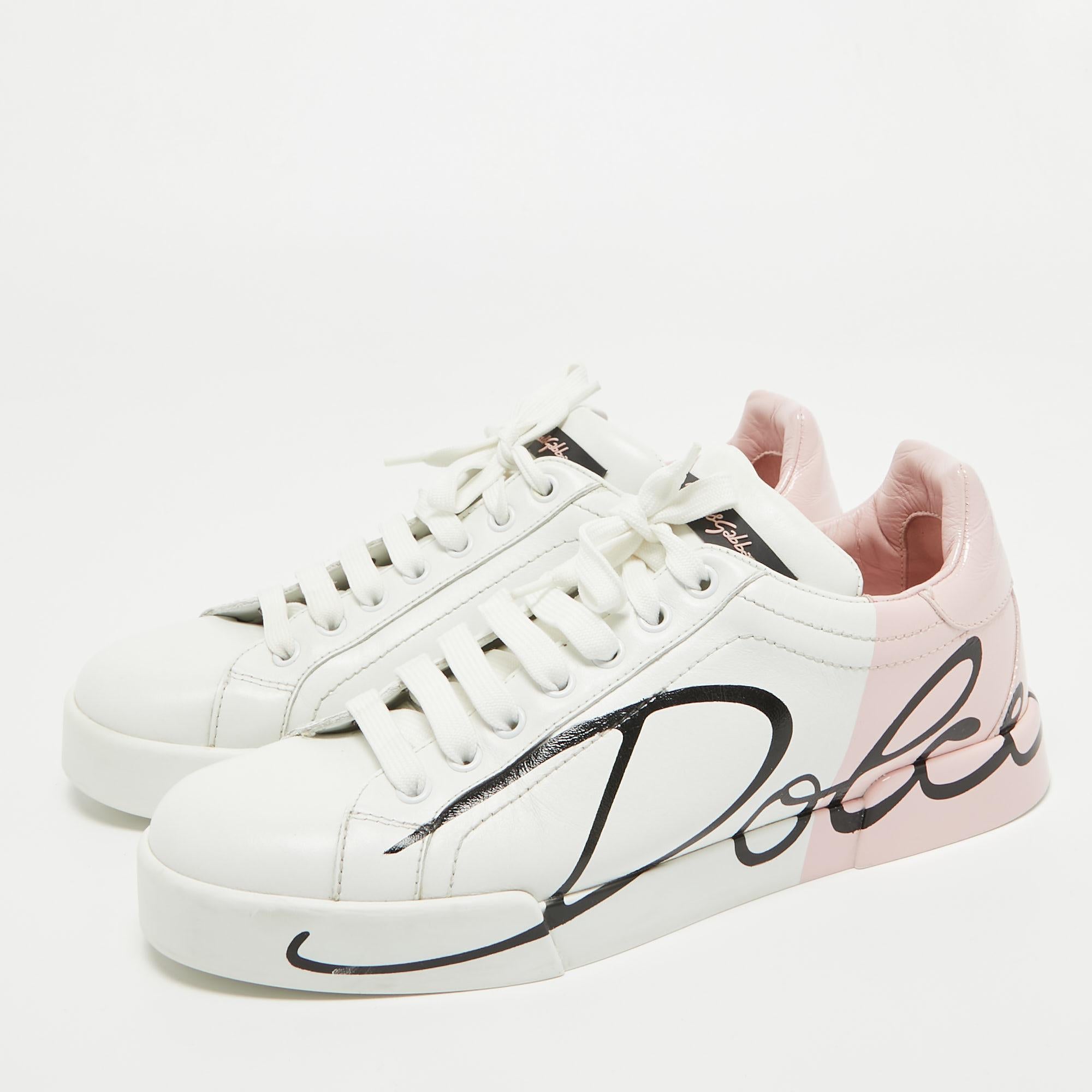 Dolce & Gabbana White/Mauve Leather Portofino Low Top Sneakers Size 39 3