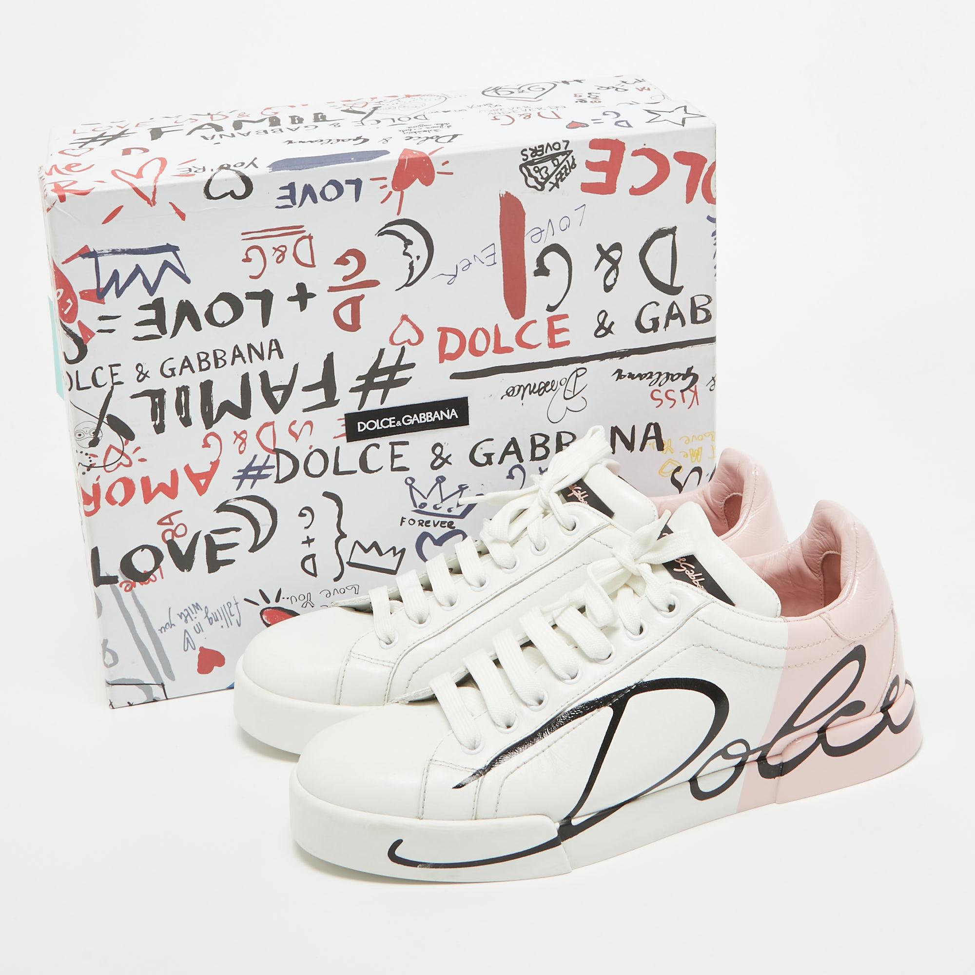Dolce & Gabbana White/Mauve Leather Portofino Low Top Sneakers Size 39 4