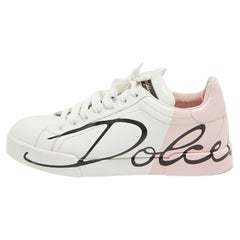 Dolce & Gabbana White/Mauve Leather Portofino Low Top Sneakers Size 39