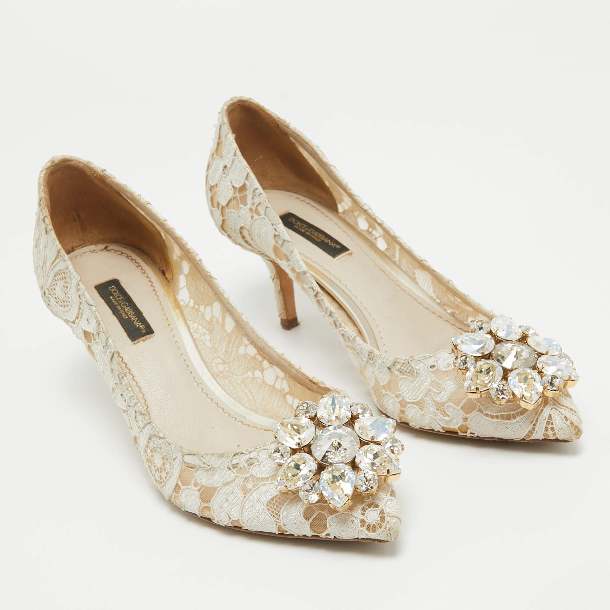 Women's Dolce & Gabbana White Mesh and Lace Bellucci Pumps Size 36