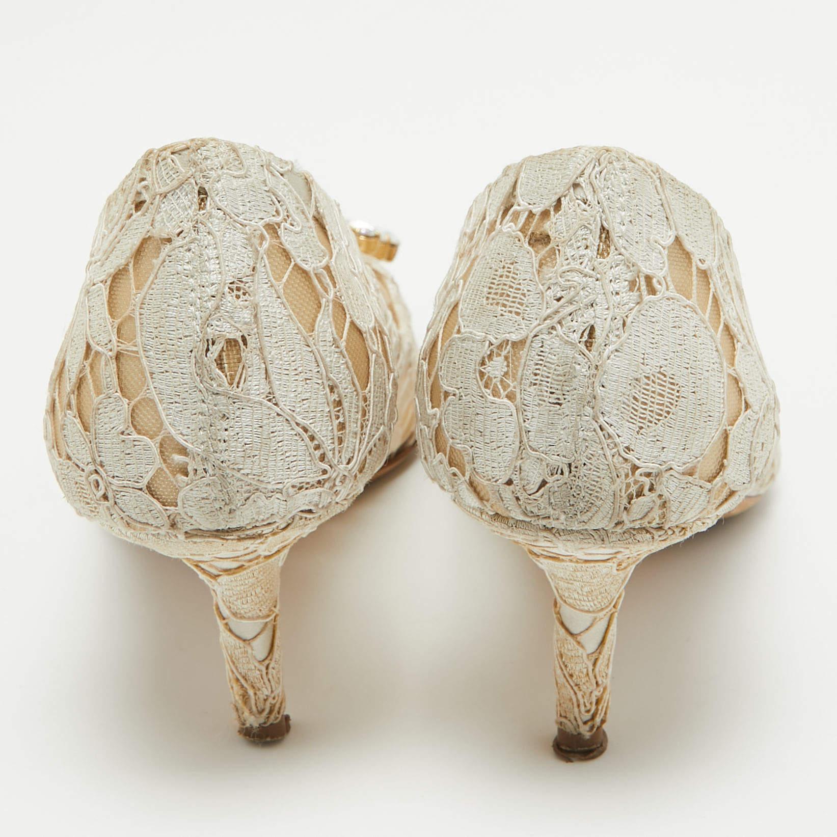 Dolce & Gabbana White Mesh and Lace Bellucci Pumps Size 36 1