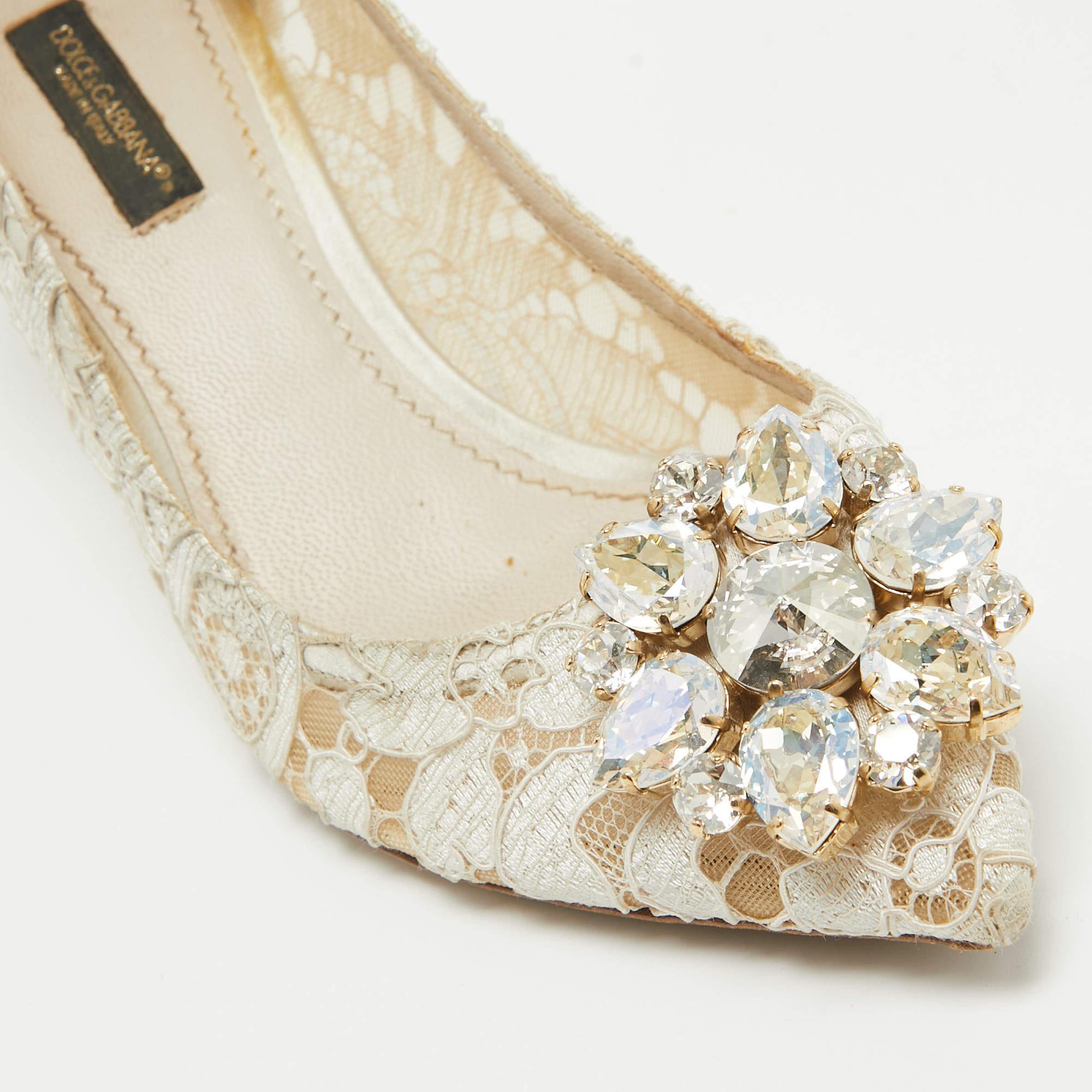 Dolce & Gabbana White Mesh and Lace Bellucci Pumps Size 36 3